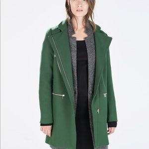 Zara women kelly green pea coat with gold hardware